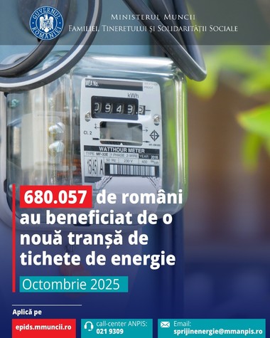 Ministrul Muncii: Peste 680.000 de familii şi persoane singure au primit pentru luna octombrie o nouă tranşă de tichete de energie