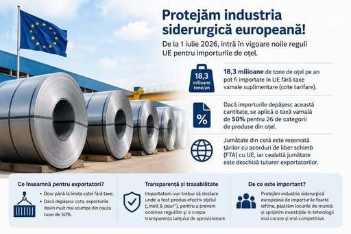 Virgil Popescu: De la 1 iulie intră în vigoare noile reguli prin care Uniunea Europeană limitează importurile de oţel din afara UE, pentru a combate efectele concurenţei neloiale generate de supraproducţia globală