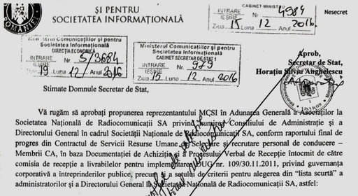 Ministrul Comunicaţiilor a refuzat să valideze conducerea Radiocom, selectată de angajaţii ministerului, şi lasă decizia noului guvern. ”Nu am mandatat o astfel de selecţie, selecţia o va realiza următorul ministru”, a scris ministrul. DOCUMENT