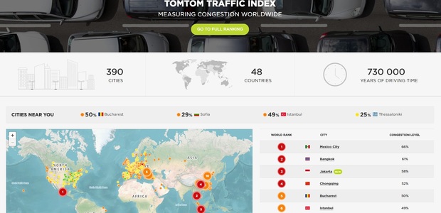 Studiu TomTom: Bucureştiul se află pe locul 5 în clasamentul mondial al oraşelor cu cel mai aglomerat trafic auto. Situaţia s-a înrăutăţit semnificativ în ultimul an