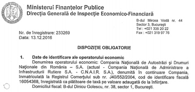 Direcţia Generală de Inspecţie Economico-Financiară din Ministerul Finanţelor susţine că a descoperit măriri nejustificate de salarii la CNAIR. Compania de drumuri contestă decizia. DOCUMENT