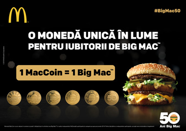 McDonald’s a investit 800 milioane lei în România, până în prezent, şi a vândut peste 70 de milioane de burgeri Big Mac în România în 23 de ani de la deschiderea primului restaurant

