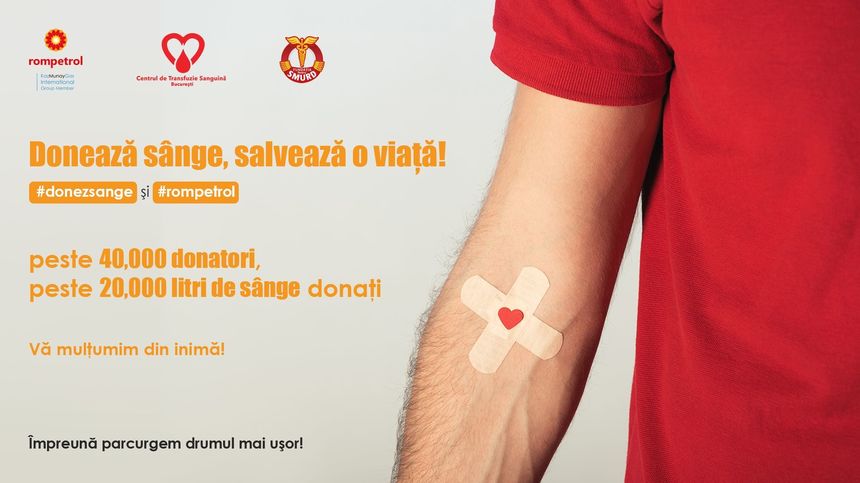 Rompetrol anunţă că s-au strâns peste 20.000 litri de sânge de la 44.620 de donatori, în cadrul campaniei ”Donează sânge, salvează o viaţă şi Rompetrol te premiază”