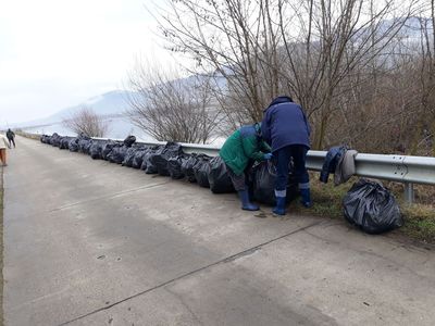 Hidroelectrica a adunat 160 de saci de deşeuri din lacul Subcetate din judeţul Hunedoara