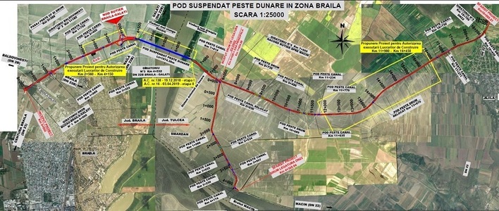 CNAIR anunţă că a fost emisă autorizaţia de construire pentru 7 km de drum de legătură aferenţi podului suspendat peste Dunăre în zona Brăila