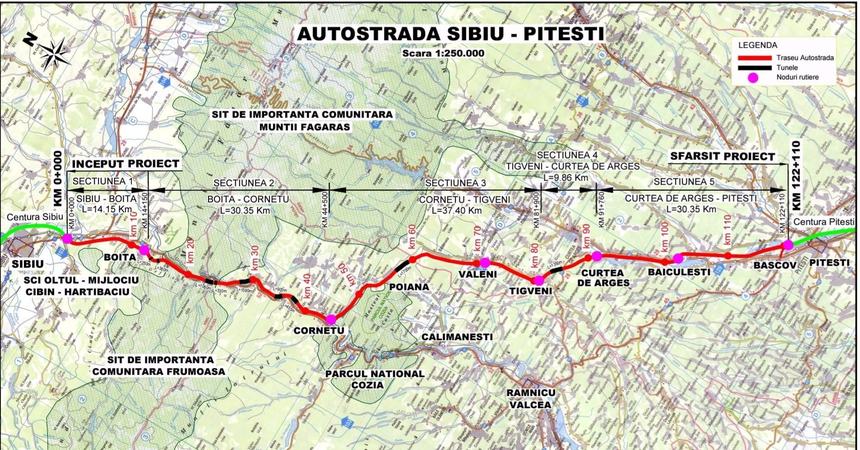 CNAIR anunţă câştigătorul licitaţiei pentru proiectarea şi execuţia lucrărilor de construcţie a secţiunii 2 din autostrada Sibiu - Piteşti, între Boiţa şi Cornetu, contract de 4,25 miliarde lei fără TVA /  Care este stadiul celorlalte secţiuni
