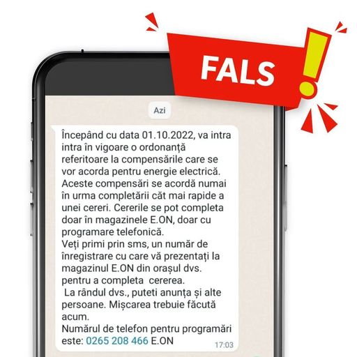 E.ON Energie România atrage atenţia asupra unor mesaje false transmise în numele companiei

