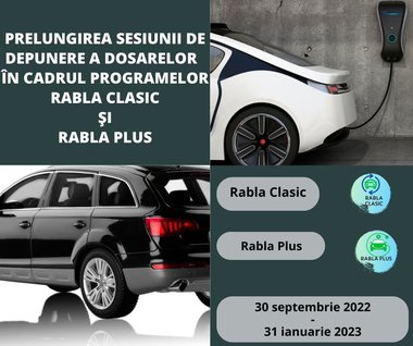AFM anunţă prelungirea sesiunii de depunere a dosarelor în cadrul Programelor Rabla Clasic şi Rabla Plus până la 31 ianuarie 2023 