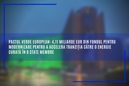 Pactul verde european: 4,11 miliarde euro din Fondul pentru modernizare pentru a accelera tranziţia către o energie curată în state state membre / Anul acesta CE a făcut plăţi către România de 1,39 miliarde euro