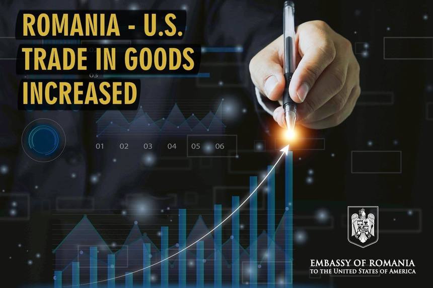 Ambasada României în SUA: Cel mai mare volum al schimburilor comerciale din istoria relaţiilor dintre România şi Statele Unite ale Americii a avut loc în anul 2022, când acesta s-a situat la nivelul a 5,13 miliarde de dolari