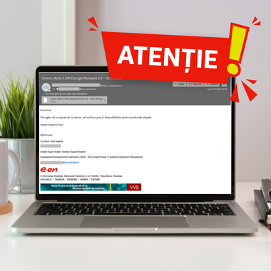 E.ON Energie avertizează asupra unor e-mailuri de tip phishing primite de clienţi ai companiei / Tentativa de fraudă îmbracă forma unor oferte de preţ