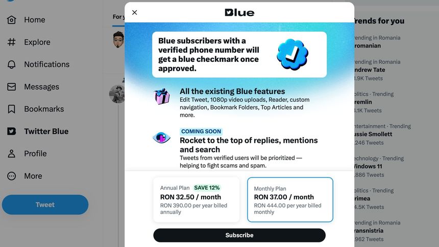 Twitter Blue, disponibil în România