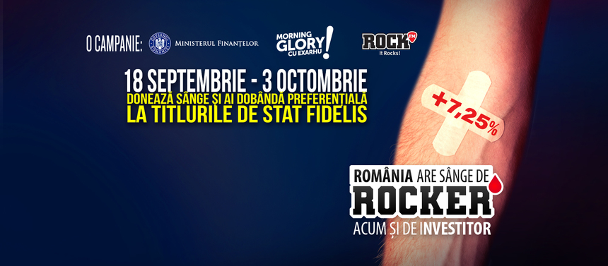 Ministerul Finanţelor lansează a treia ediţie din acest an a campaniei "România are sânge de rocker". Din 18 septembrie, donatorii de sânge vor avea cea mai mare dobândă la titlurile de stat FIDELIS 