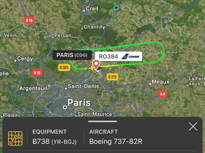 Probleme la un zbor TAROM pe ruta Paris-Bucureşti – Aeronava a lovit păsări şi a revenit pe aeroportul de unde a plecat imediat după decolare / Avionul se află în continuare pe aeroportul Charles de Gaulle

