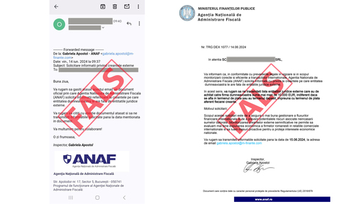 ANAF atrage atenţia cu privire la o nouă serie de mesaje false transmise în numele instituţiei