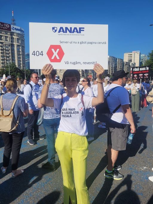 Protest ”Fără haos în legislaţia fiscală”, la Bucureşti – Contabili, economişti şi antreprenori reclamă lipsa de transparenţă, comunicarea deficitară şi măsuri adoptate ”pe furiş” / Se vorbeşte despre teroare fiscală şi se cere eliminarea e-TVA
