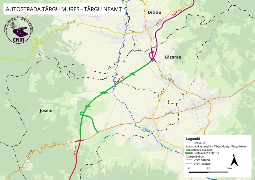 Cinci oferte de la constructori români şi turci au fost depuse pentru construirea lotului 1D Joseni-Ditrău, de 14,4 km, de pe secţiunea montană a Autostrăzii Unirii A8. Contractul are o valoare maximă de 1,2 miliarde lei, fără TVA