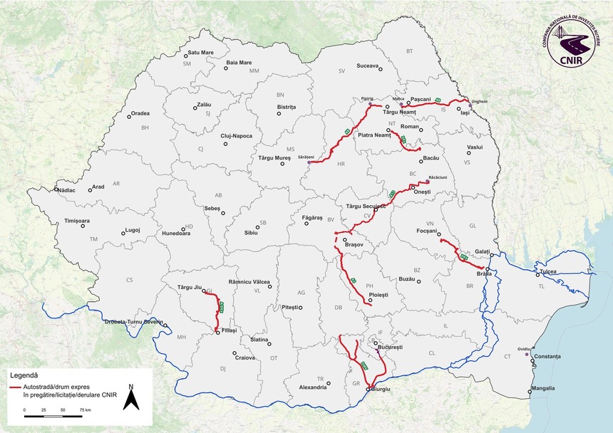 CNIR anunţă că a lansat de la începutul activităţii 7 licitaţii pentru construirea a 270 de km de drumuri de mare viteză, contracte estimate la 38 miliarde lei