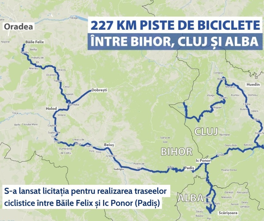 Consiliul Judeţean Bihor a lansat licitaţia pentru realizarea traseelor cicloturistice între Băile Felix şi Ic Ponor. Valoarea estimată a contractului poate ajunge la 46,5 milioane lei, fără TVA