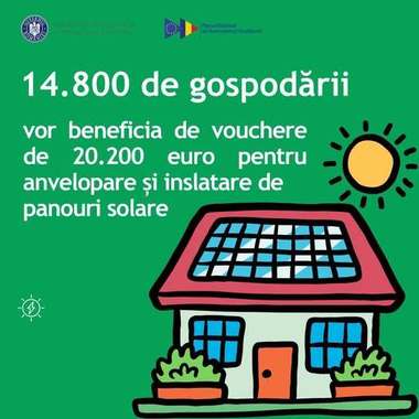 MIPE:14.800 de familii vulnerabile din România vor beneficia de vouchere REPowerEU – PNRR, pentru reabilitarea termică a locuinţei şi instalarea de panouri fotovoltaice / Fiecare familie va putea primi până la 20.200 euro