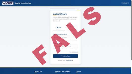 Agenţia Naţională de Administrare Fiscală atrage atenţia asupra unei tentative de phishing. Un site fals imită identitatea ANAF şi are ca scop colectarea ilegală de date personale ale utilizatorilor