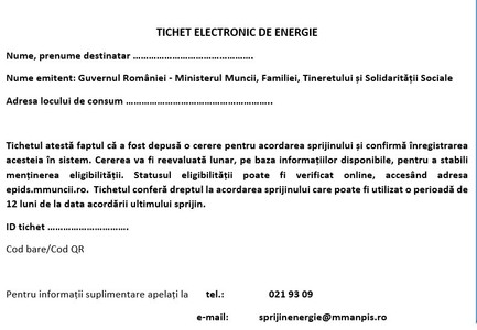 Tichet de 50 de lei timp de 9 luni, acordat persoanelor vulnerabile, pentru plata energiei electrice după eliminarea plafonării preţurilor / Aproximativ 2,1 milioane de gospodării vor beneficia / Impactul bugetar total, 1,04 milioane de lei
