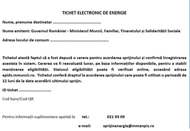 Tichet de 50 de lei timp de 9 luni, acordat persoanelor vulnerabile, pentru plata energiei electrice după eliminarea plafonării preţurilor / Aproximativ 2,1 milioane de gospodării vor beneficia / Impactul bugetar total, 1,04 milioane de lei