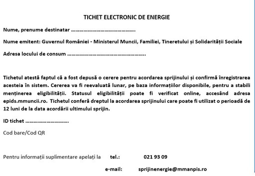 Tichet de 50 de lei timp de 9 luni, acordat persoanelor vulnerabile, pentru plata energiei electrice după eliminarea plafonării preţurilor / Aproximativ 2,1 milioane de gospodării vor beneficia / Impactul bugetar total, 1,04 milioane de lei