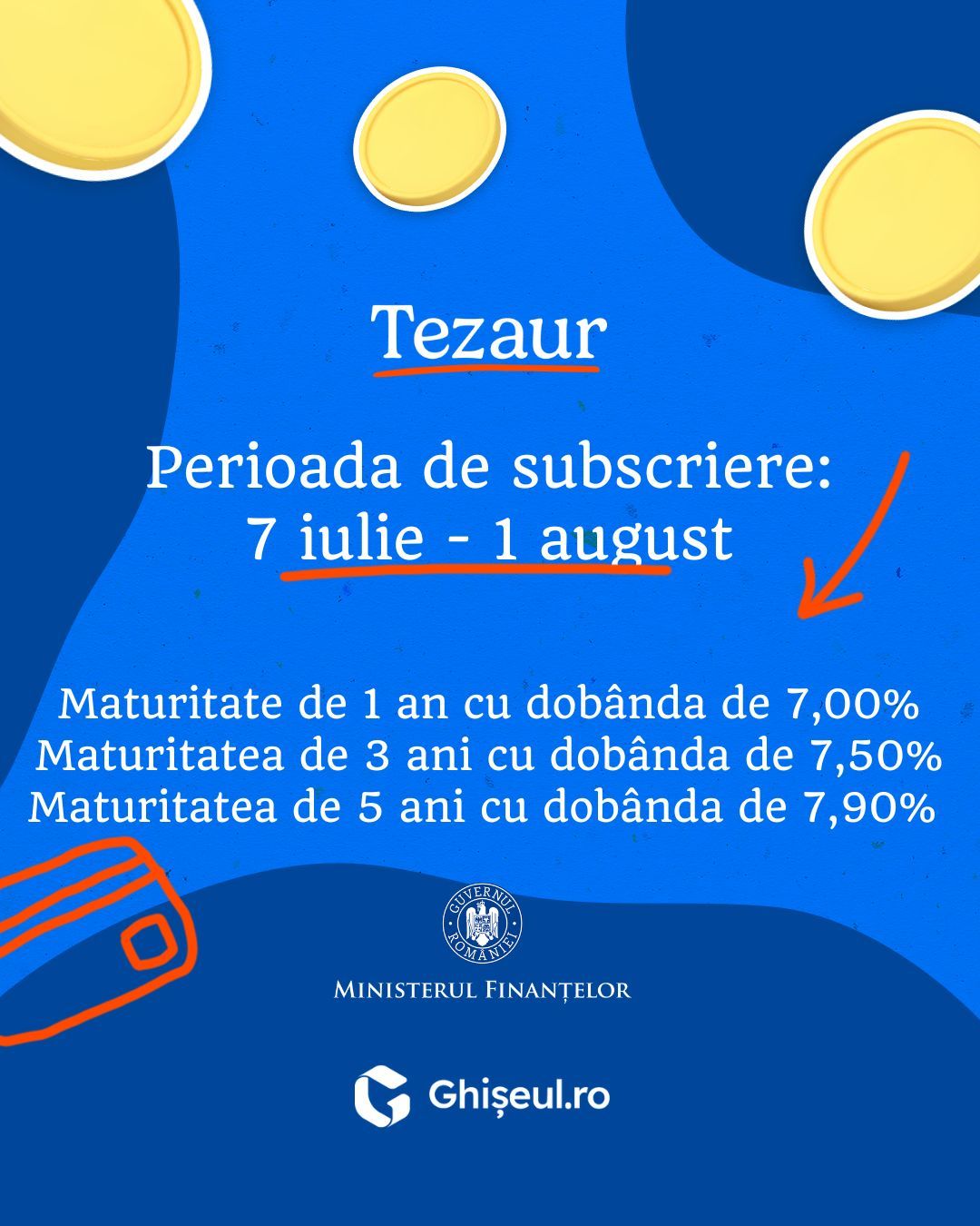 Românii pot investi în titlurile de stat TEZAUR, începând de luni, cu dobânzi de până la 7,90% 