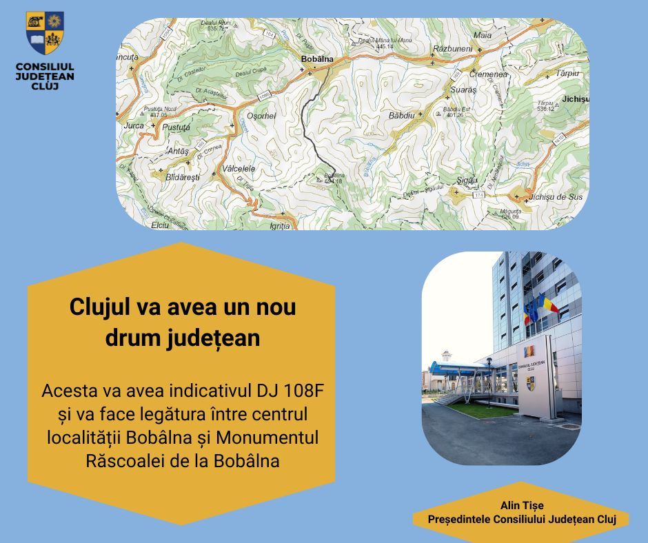 Cluj - Drum judeţean, lung de 6 kilometri, între centrul localităţii Bobâlna şi Monumentul Răscoalei de la Bobâlna