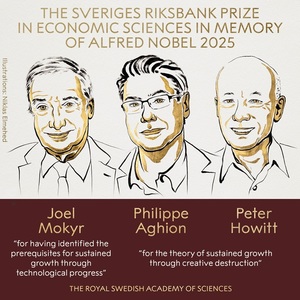 Premiul Nobel pentru Economie, atribuit lui Mokyr, Aghion şi Howitt pentru munca lor privind modul în care inovaţia şi forţele „distrugerii creative” pot stimula creşterea economică