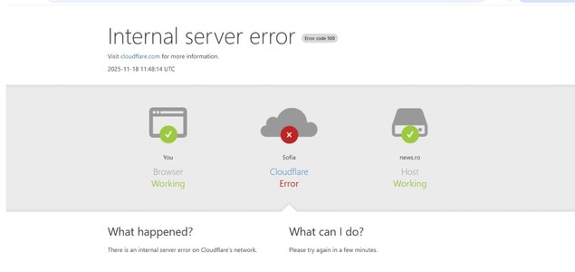 UPDATE - Probleme ale furnizorului de servicii de de securitate cibernetică şi domenii de internet Cloudflare, inclusiv în România / Mai multe site-uri sunt afectate / DNSC: Evenimentul nu este o consecinţă a unui atac cibernetic