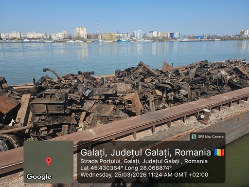 Intervenţie a comisarilor Gărzii de Mediu Galaţi în zona portuară - Transport de deşeuri metalice care ridica numeroase suspiciuni, oprit