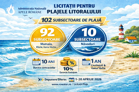 Administraţia Naţională „Apele Române” scoate la licitaţie 102 subsectoare de plajă de pe litoralul românesc/ Calendarul licitaţiei