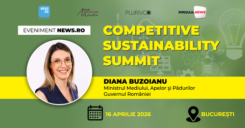 Ministrul Mediului, Apelor şi Pădurilor, Diana Buzoianu, vine la „Competitive Sustainability Summit”, eveniment premium News.ro 