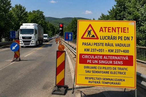 Restricţii de trafic pe DN 7, în judeţul Vâlcea, pentru lucrări de întreţinere periodică la pasajul peste Râul Vadului / Se pot forma coloane de maşini / Rute alternative