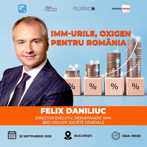 Felix Daniliuc (BRD) va vorbi despre noul rol al băncii în relaţia cu antreprenorul la evenimentul News.ro “IMM-urile, oxigen pentru România”