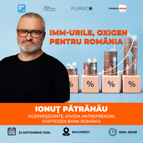 Ionuţ Pătrăhău (Raiffeisen Bank) vine cu soluţii de sprijin pentru antreprenori la evenimentul News.ro “IMM-urile, oxigen pentru România”