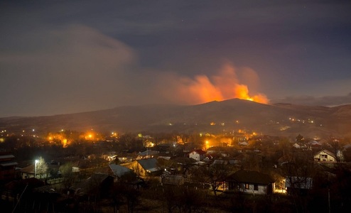 Buzău: Aproximativ cinci hectare de litieră de pădure, cuprinse de un incendiu; intervenţia pompierilor este dificilă
