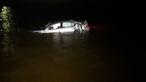 Sibiu: Intervenţie pentru salvarea a două persoane care au căzut cu maşina în Olt. Oamenii au ieşit pe plafonul maşinii