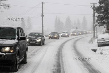 Trafic blocat pe DN 7A, în Hunedoara şi Vâlcea, din cauza zăpezii şi a copacilor doborâţi de vânt