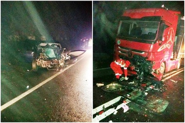 Arad: Un bulgar a murit şi doi moldoveni au fost răniţi grav, după ce maşina în care se aflau s-a ciocnit cu un TIR, pe DN7 - FOTO