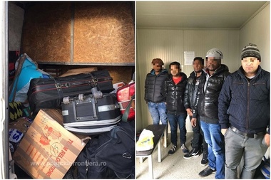 Patru migranţi din Sri Lanka, găsiţi ascunşi printre valize într-un microbuz, în Vama Nădlac II - FOTO