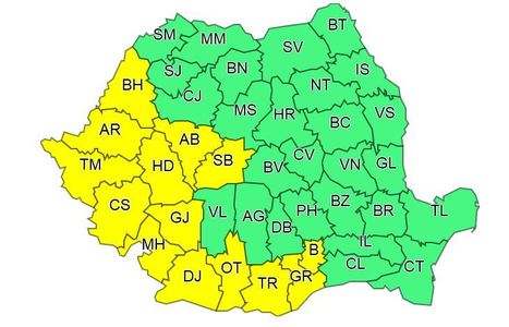 Cod galben - Valul de căldură se extinde în sudul şi în vestul ţării, luni şi marţi. Temperaturile vor atinge 38 de grade