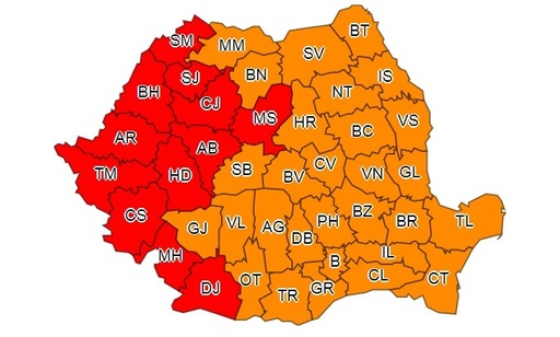 Douăsprezece judeţe din vestul ţării, sub avertizare cod roşu de caniculă; temperaturile vor ajunge la 42 de grade. Restul ţării, sub cod portocaliu
