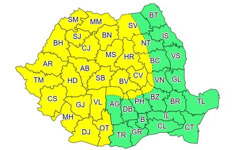 Cod galben de vânt şi ploi abundente de sâmbătă dimineaţă până duminică noapte, în jumătatea de vest şi în centrul ţării