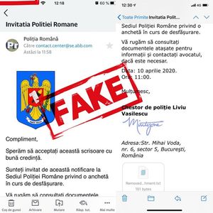 Poliţia Română anunţă trimiterea de e-mailuri în numele instituţiei, persoanele fiind invitate pentru o presupusă anchetă, şi anunţă că acestea sunt false