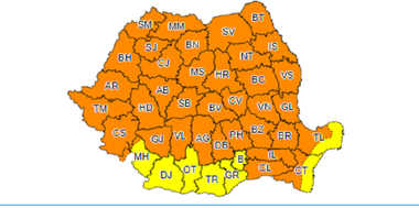 Cod portocaliu de ploi abundente grindină şi vijelii în întreaga ţară, începând de la ora 13:00
