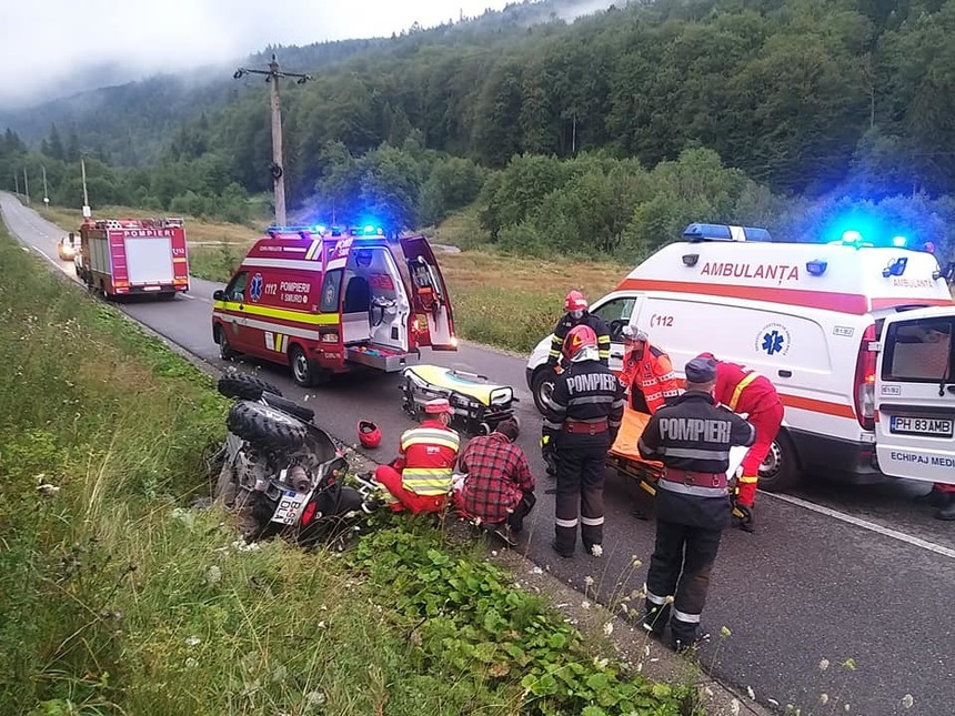 Prahova: Doi tineri, răniţi după ce s-au răsturnat cu ATV-ul, pe drumul spre cabana Gura Diham