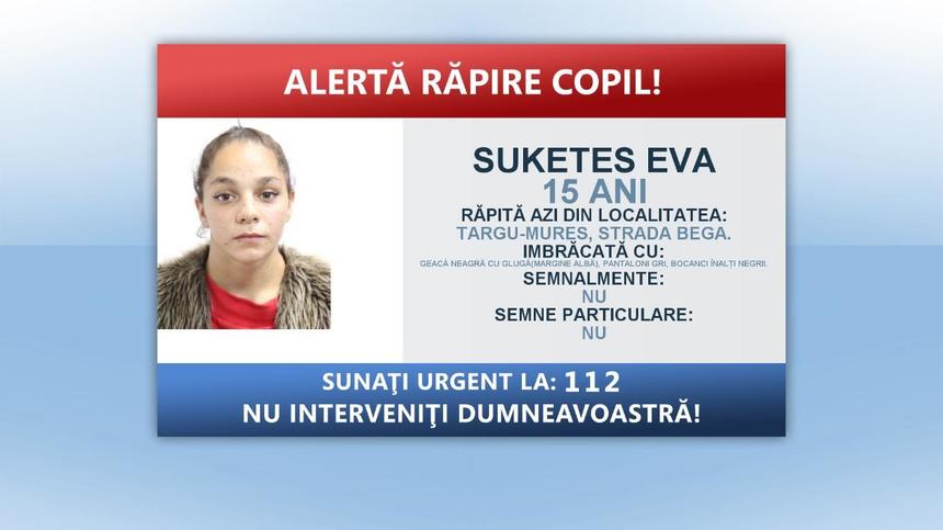 Fata de 15 ani răpită de pe o stradă din Târgu Mureş şi băgată cu forţa într-o maşină de persoane necunoscute a fost găsită. Ea susţine că a fost plimbată cu maşina prin judeţul Mureş